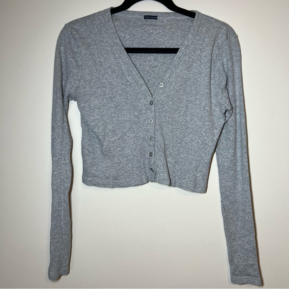 Brandy Melville Ribbed V-Neck Top - Grey